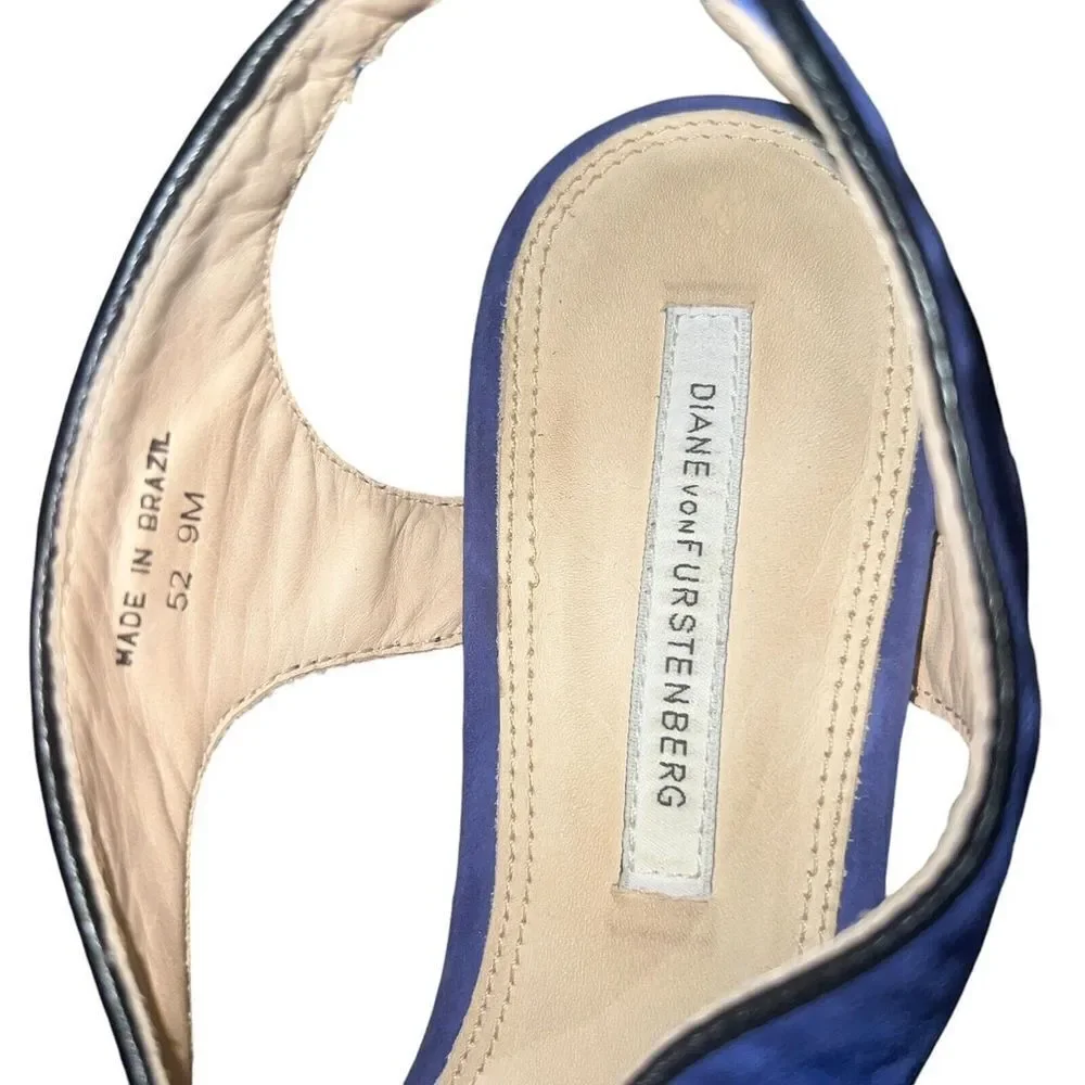 DVF Diane Von Furtensberg Womens Heels Sandal Strappy Suede Blue Silver Size 9